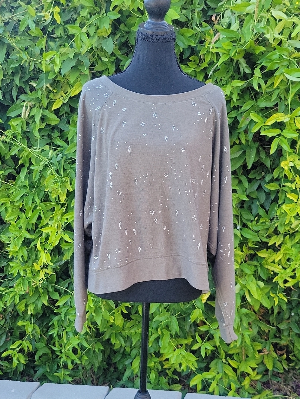Chaser Taupe / Green Crewneck Sweatshirt with Sparkling Celestial Graphic L
